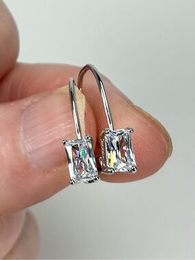 Silver Radiant  Cut CZ Dainty Hoop Earrings Minimalist Petite Huggies